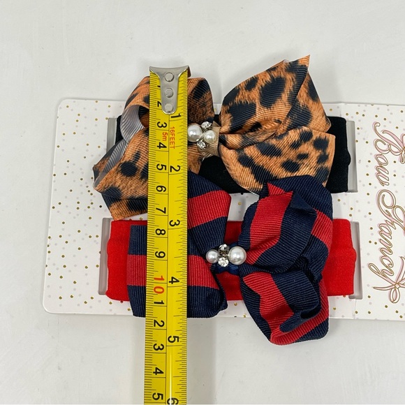 NWT! 2 Headband Set! Leopard print & Striped Pearl & CZ Diamond Bow Headbands - Picture 6 of 7